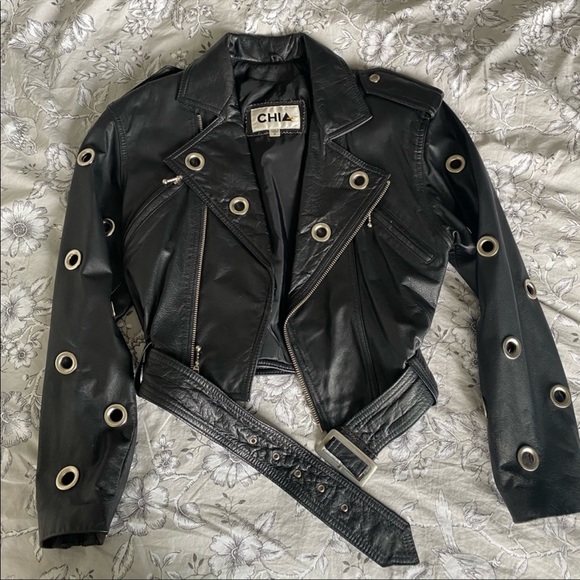 Vintage Jackets & Blazers - CHIA: leather, vintage, grommet jacket